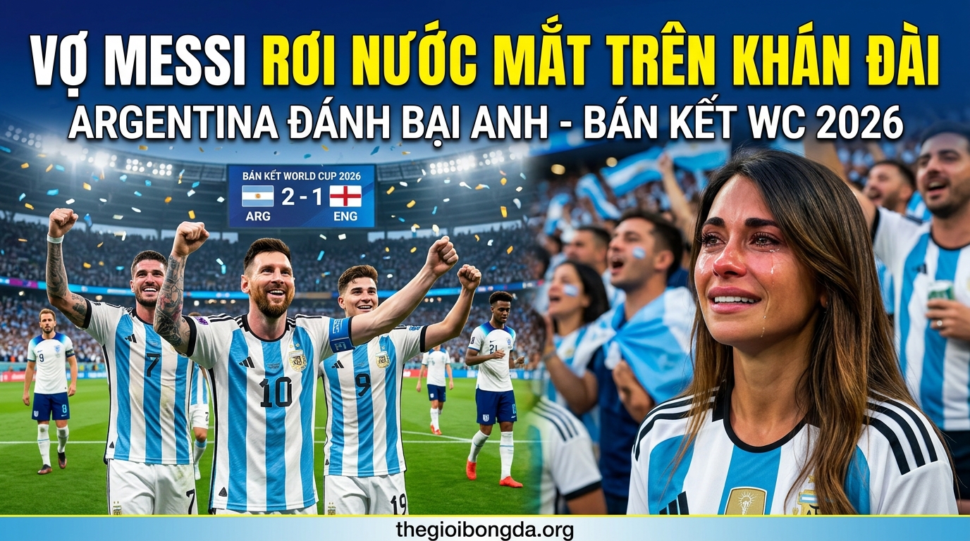 Vợ Messi bật khóc trên khán đài khi Argentina đánh bại Anh